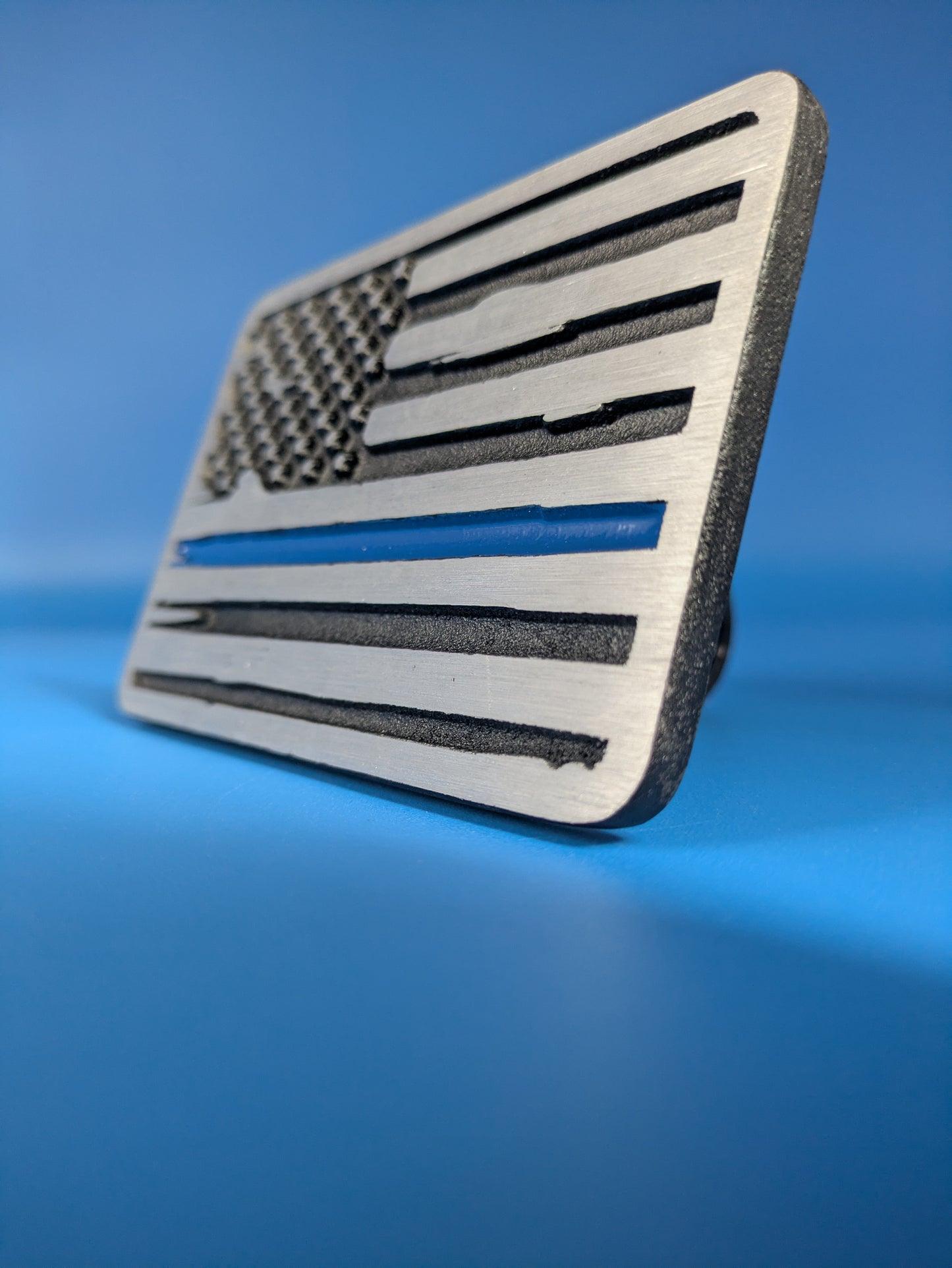 Hitch Cover - Blue Line Flag - Solid CNC Aluminum