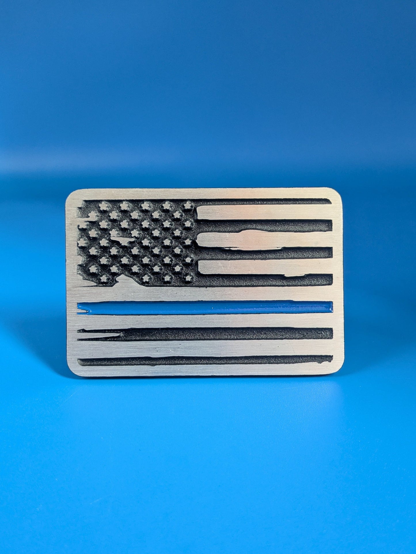 Hitch Cover - Blue Line Flag - Solid CNC Aluminum