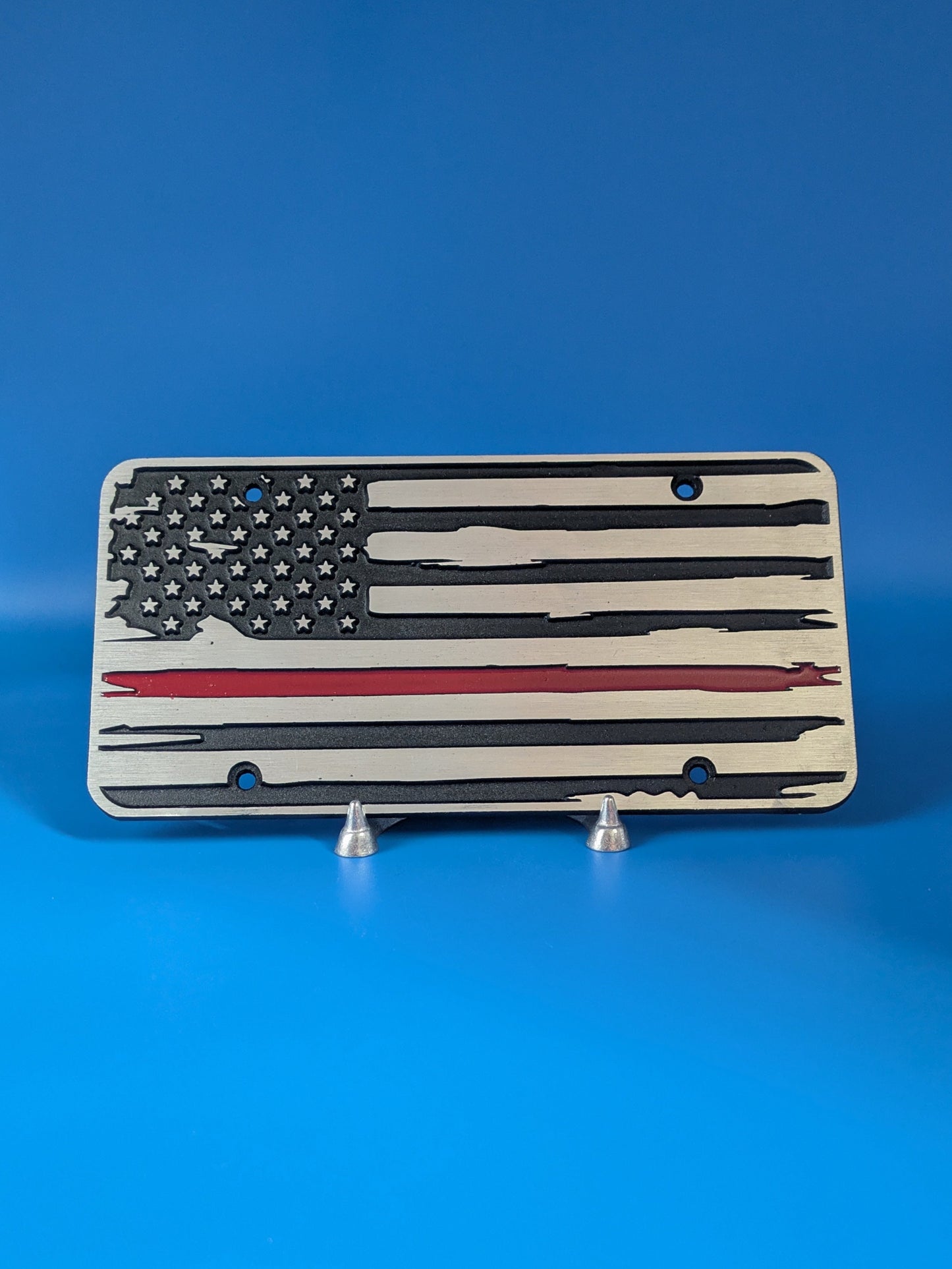 License Plate - Red Line Flag - Solid CNC Aluminum