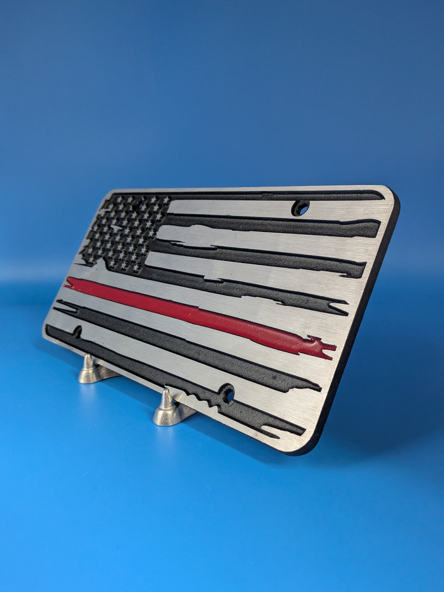 License Plate - Red Line Flag - Solid CNC Aluminum