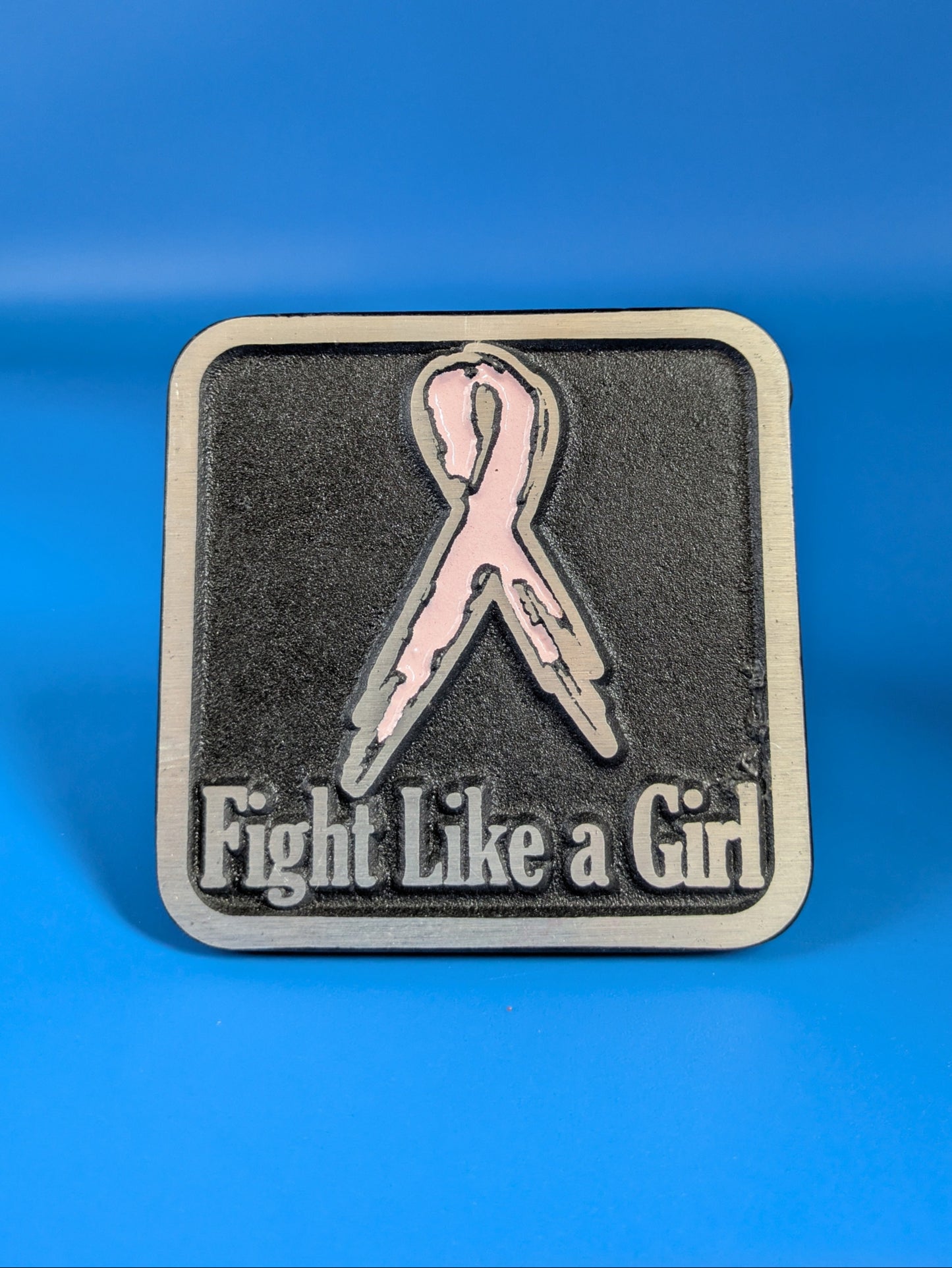 Hitch Cover - Breast Cancer Awareness - Fight Like a Girl - Solid CNC Aluminum