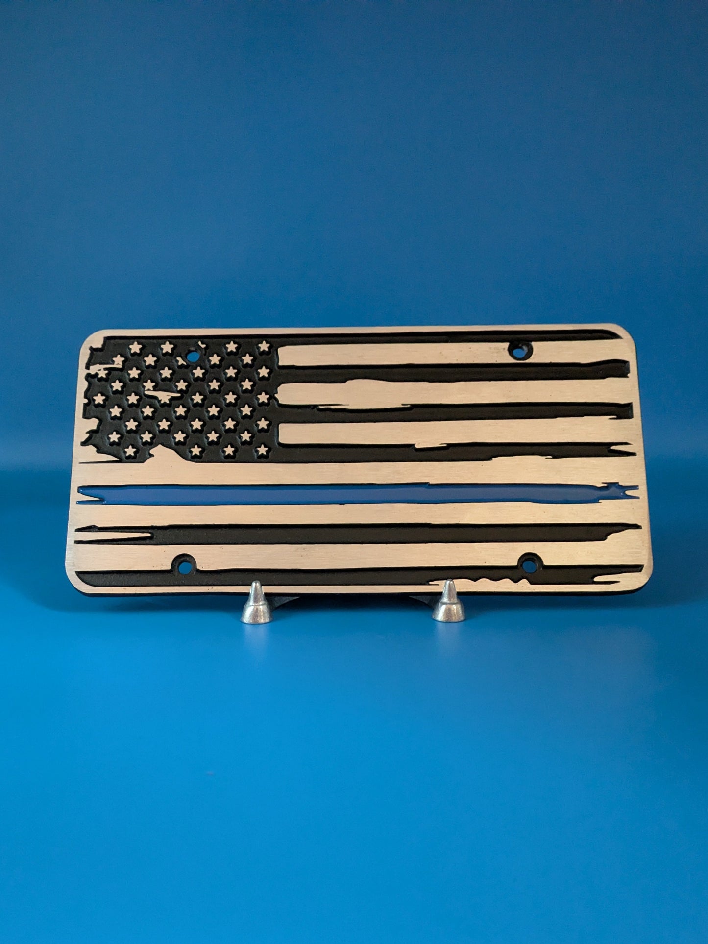 License Plate - Blue Line Flag - Solid CNC Aluminum