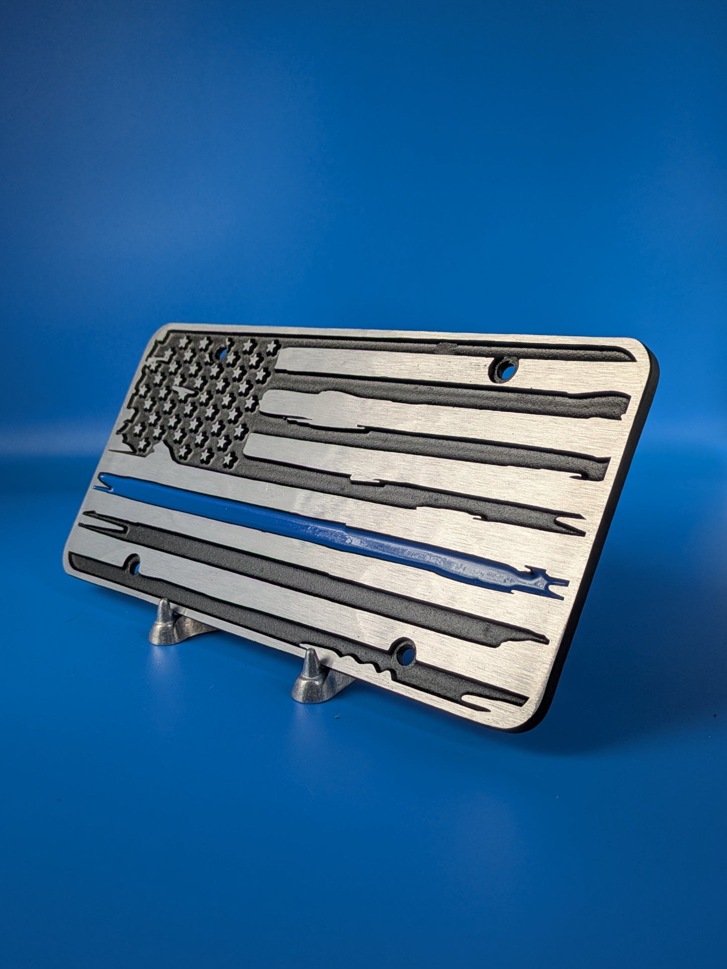 License Plate - Blue Line Flag - Solid CNC Aluminum